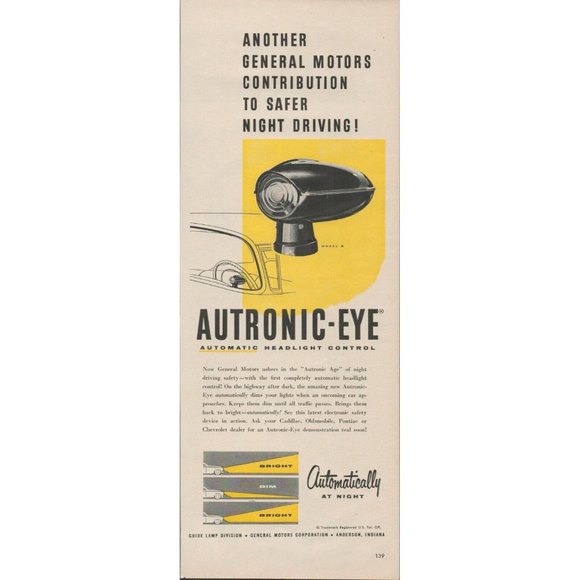 1954 General Motors Autronic Eye Automatic Headlight Control Print Ad (L6) - Picture 1 of 1